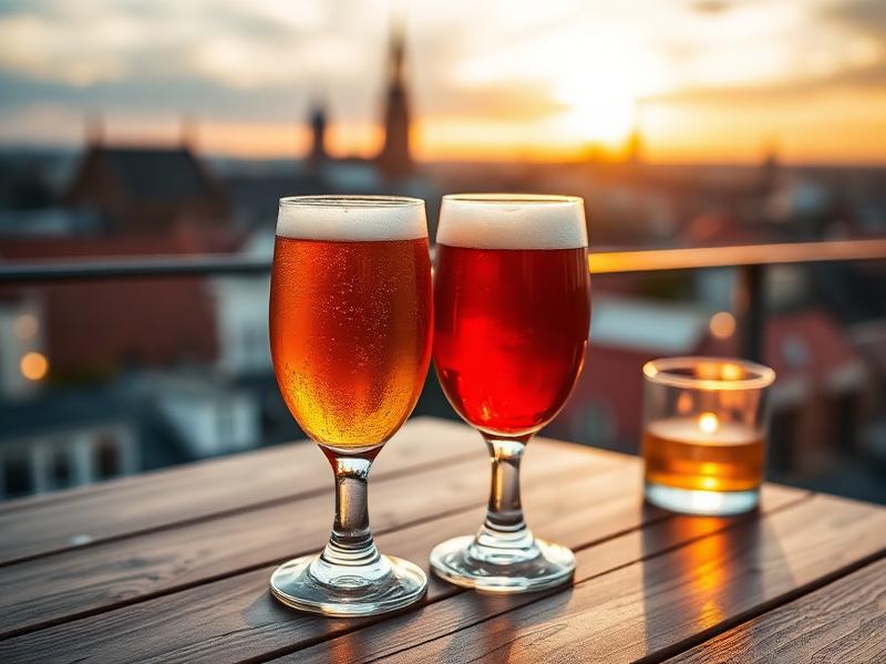 Participants d'un afterwork Lille partageant des bières artisanales sur la terrasse Mesa rooftop Lille dans une atmosphère chaleureuse